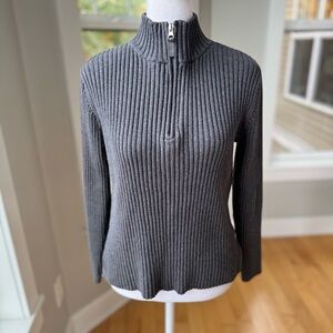 Vintage St. John’s Bay Charcoal Gray Ribbed Cotton Quarter Zip Mockneck Sweater